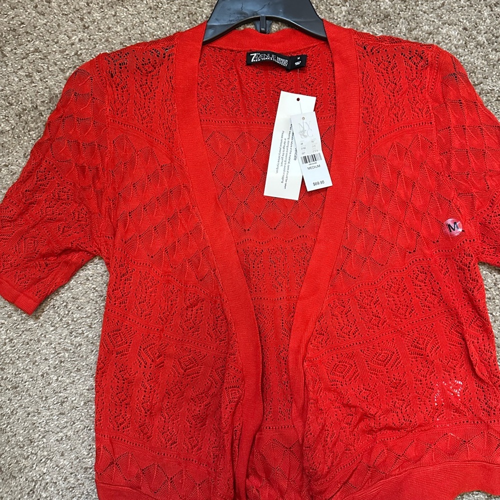 7th Avenue Red Cable-Knit Cardigan Sweater